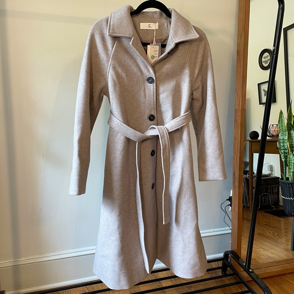 Commense Brushed Overcoat / Trench Coat, Khaki, size S